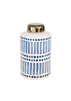 Budget 😀 Kingston Living 9.25" Blue and Gold Ceramic Decorative Jar with Lid ❤️