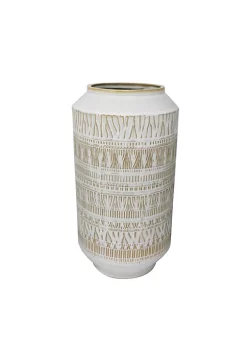 Budget ⭐ Kingston Living 13.75" Ivory and Beige Cylindrical Ceramic Tribal Look Vase 🔔 -Kingston Living Shop Belk 1059