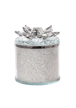 Outlet 👏 Kingston Living 5" Clear and White Shimmering Lotus Crystal Round Decorative Box 🔥 -Kingston Living Shop Belk 1109