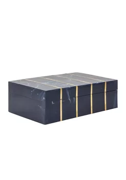 Top 10 🤩 Kingston Living 9" Navy Blue and Gold Striped Rectangular Decorative Box 🎁 -Kingston Living Shop Belk 111