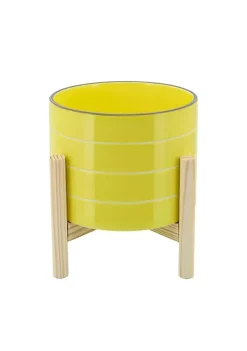 Flash Sale 😉 Kingston Living 8" Yellow Ceramic Striped Decorative Planter with Stand 🥰 -Kingston Living Shop Belk 1202