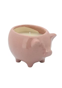 New 😍 Kingston Living 6" Pink and White Ceramic Adorable Pig Scented Candle 💯 -Kingston Living Shop Belk 1227