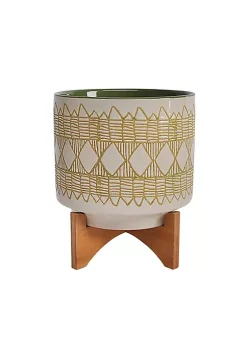 Budget 🎁 Kingston Living 9" Olive Green Ceramic Aztec Decorative Planter with Stand 😀 -Kingston Living Shop Belk 1256