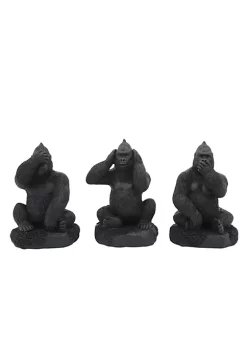 Coupon 👏 Kingston Living Set of 3 Black No Evil Gorillas Tabletop Figurines 6" 🔥