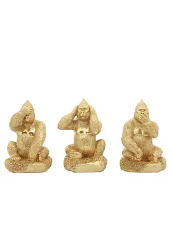 Flash Sale 😉 Kingston Living Set of 3 Gold No Evil Gorillas Tabletop Figurines 6" 🎉