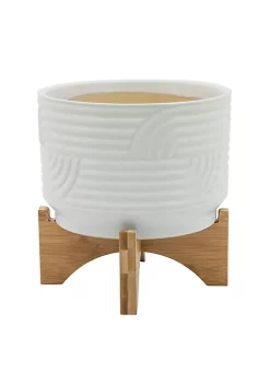 Best Sale ⭐ Kingston Living 7" White Abstract Wave Ceramic Decorative Planter with Stand ✨ -Kingston Living Shop Belk 1340