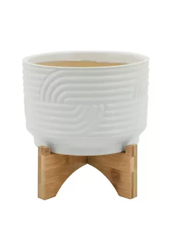 Best Sale ⭐ Kingston Living 7" White Abstract Wave Ceramic Decorative Planter with Stand ✨ -Kingston Living Shop Belk 1341