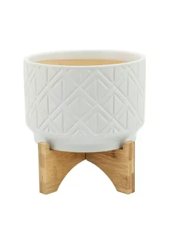 Promo 😀 Kingston Living 7" White Abstract Ceramic Decorative Planter with Stand ❤️ -Kingston Living Shop Belk 1348
