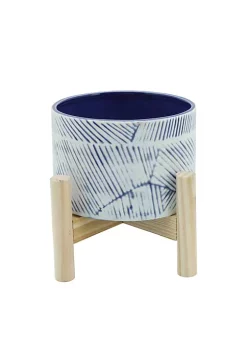 Promo 🎁 Kingston Living 6" Navy Blue Ceramic Decorative Planter with Stand 👏