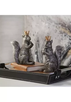 Buy 🛒 Kingston Living Set of 2 Silver Squirrels with Crowns Tabletop Collectible Figurines 8" 🤩 -Kingston Living Shop Belk 1378