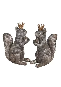 Buy 🛒 Kingston Living Set of 2 Silver Squirrels with Crowns Tabletop Collectible Figurines 8" 🤩 -Kingston Living Shop Belk 1379