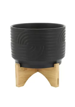 Flash Sale 😍 Kingston Living 7" Black Abstract Wave Ceramic Decorative Planter with Stand 🛒 -Kingston Living Shop Belk 1391
