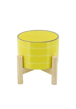 Flash Sale 😍 Kingston Living 6" Yellow Ceramic Striped Decorative Planter with Stand ⭐ -Kingston Living Shop Belk 1397