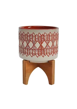 Outlet 🥰 Kingston Living 6" Orange Ceramic Aztec Decorative Planter with Stand 👍