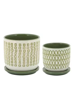 Cheap 💯 Kingston Living 5" Olive Green Ceramic Decorative X-Planter with Saucer 🔔 -Kingston Living Shop Belk 1454