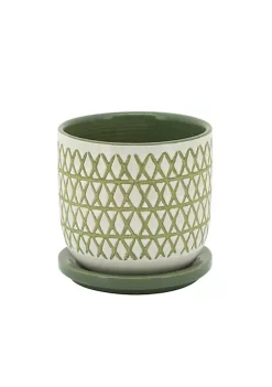 Cheap 💯 Kingston Living 5" Olive Green Ceramic Decorative X-Planter with Saucer 🔔 -Kingston Living Shop Belk 1455