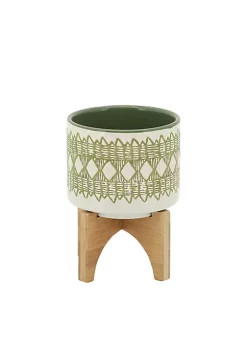 Cheap ❤️ Kingston Living 6" Olive Green Ceramic Aztec Decorative Planter with Stand ✔️ -Kingston Living Shop Belk 1479