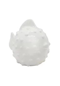 Hot Sale 🎁 Kingston Living 8" White Ceramic Puffer Fish Tabletop Decorative Figurine ⌛ -Kingston Living Shop Belk 1489
