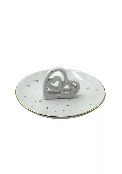 Outlet 😍 Kingston Living 4.5" White and Gold Cut-Out Hearts Ceramic Trinket Tray 😉 1 Outlet 😍 Kingston Living 4.5" White and Gold Cut-Out Hearts Ceramic Trinket Tray 😉