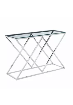 Deals 🎁 Kingston Living 47.25" Silver and Clear Geometric Diamond Console Table with Glass Top ❤️