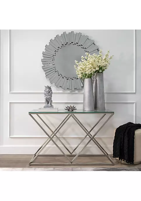 Deals 🎁 Kingston Living 47.25" Silver and Clear Geometric Diamond Console Table with Glass Top ❤️ 2 Deals 🎁 Kingston Living 47.25" Silver and Clear Geometric Diamond Console Table with Glass Top ❤️ - Image 2