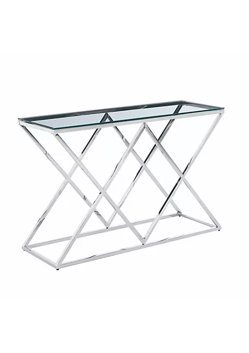 Deals 🎁 Kingston Living 47.25" Silver and Clear Geometric Diamond Console Table with Glass Top ❤️ 3 Deals 🎁 Kingston Living 47.25" Silver and Clear Geometric Diamond Console Table with Glass Top ❤️ - Image 3