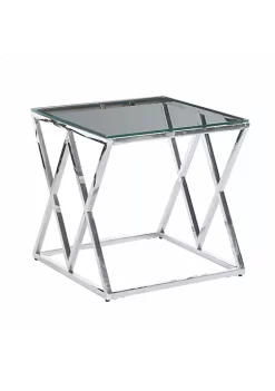 Hot Sale ๐ Kingston Living 21.5" Silver and Clear Geometric Diamond Accent Table with Glass Top โ๏ธ