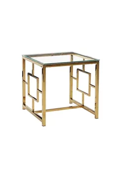 Coupon 👏 Kingston Living 21.75" Gold and Clear Square Accent Table with Glass Top ✔️