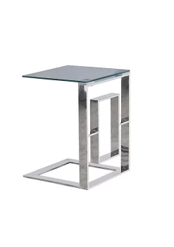 Outlet ๐ Kingston Living 21.75" Metallic Silver and Clear C Shaped Side Table ๐ฏ