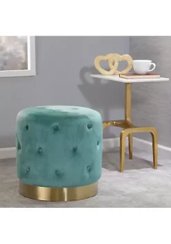 Best Pirce 🎉 Kingston Living 18" Teal and Gold Round Tufted Velvet Ottoman 👏 -Kingston Living Shop Belk 200