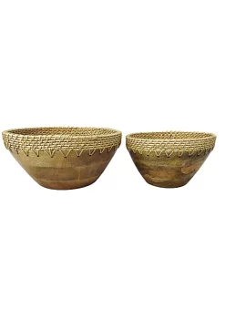 Cheapest ⌛ Kingston Living Set of 2 Brown Woven Mango Wood Round Bowls 12.5" 🌟