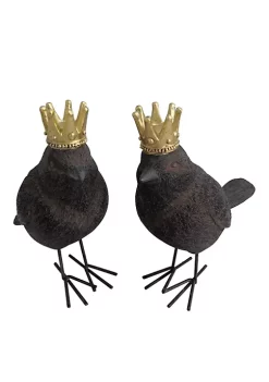 Outlet 🎉 Kingston Living Set of 2 Black and Gold Birds with Crown Tabletop Decor 5" 🥰