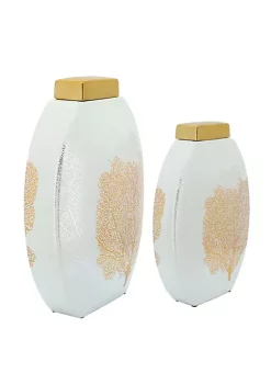 Budget 🌟 Kingston Living 12" White and Gold Oval Ceramic Decal Jar with Lid ⭐ -Kingston Living Shop Belk 273