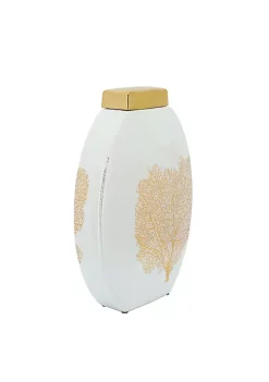 Budget 🌟 Kingston Living 12" White and Gold Oval Ceramic Decal Jar with Lid ⭐ -Kingston Living Shop Belk 274