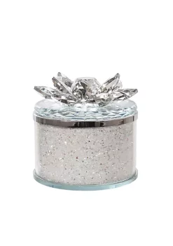 Brand new ๐ Kingston Living 4" Clear and White Shimmering Lotus Crystal Round Decorative Box with Lid ๐