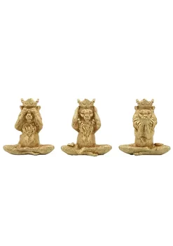 Budget 🌟 Kingston Living Set of 3 Gold No Evil Lion with Crown Tabletop Decorative Figurines 6" 🌟