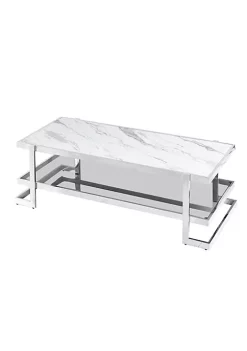 Coupon โค๏ธ Kingston Living 55" Silver and White Geometric Rectangular Coffee Table ๐ฅฐ