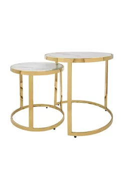 Deals 😉 Kingston Living Set of 2 Gold and Clear Round Side Tables 24" 🤩