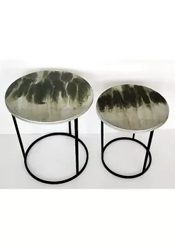 Best Pirce 💯 Kingston Living Set of 2 Ombre Gray and Ivory Round Side Tables 32" ⌛