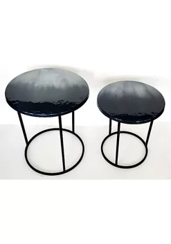 Promo 👏 Kingston Living Set of 2 Ombre Black and Gray Round Side Tables 32" 👍