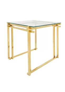 Cheap 👍 Kingston Living 23.5" Gold and Clear Square Side Table with Glass Top ✨ -Kingston Living Shop Belk 394
