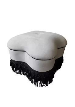 Hot Sale ✨ Kingston Living 22" White and Black Clover Stool with Fringe 🧨