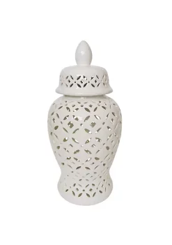 Brand new 🤩 Kingston Living 24" White Ceramic Cut Out Daisies Temple Jar 🤩 -Kingston Living Shop Belk 420