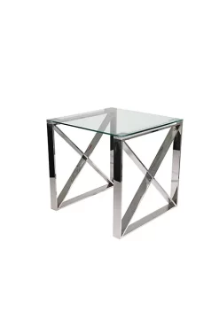 Hot Sale 💯 Kingston Living 21.75" Silver and Clear Square Accent Table with Glass Top ✨