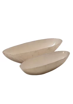 Promo 👏 Kingston Living Set of 2 Ivory Two-Tone Ribbed Oval Bowls 24" 🌟