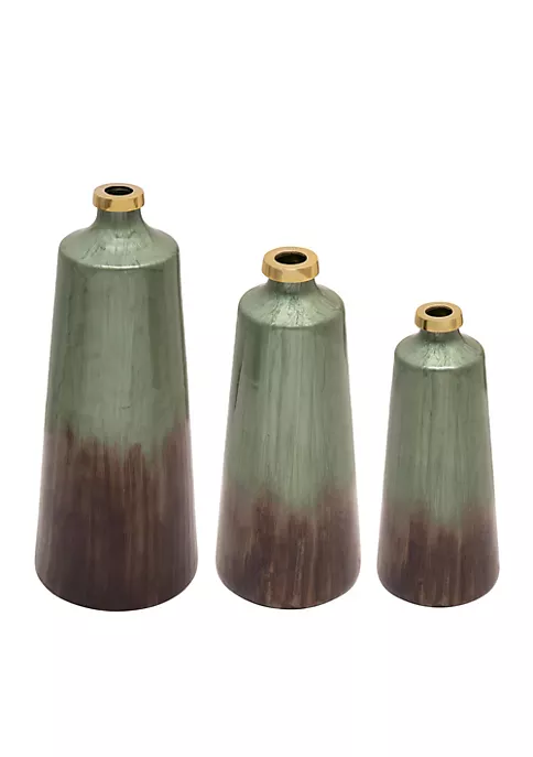 Cheap 😉 Kingston Living 20.5" Green and Brown Glass Vase with Gold Neck Rim 👏 3 Cheap 😉 Kingston Living 20.5" Green and Brown Glass Vase with Gold Neck Rim 👏 - Image 3