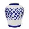 Cheapest ✔️ Kingston Living 15.5" White and Blue Geometric Painted Table Vase 🥰