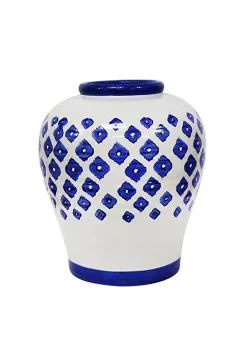 Cheapest ✔️ Kingston Living 15.5" White and Blue Geometric Painted Table Vase 🥰 -Kingston Living Shop Belk 498