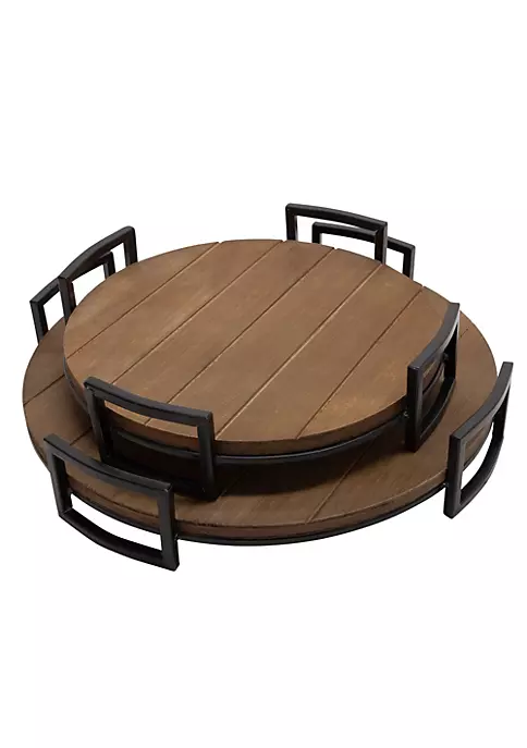 Discount π Kingston Living Set of 2 Brown and Black Round Trays with Handles 17.75" π 1 Discount π Kingston Living Set of 2 Brown and Black Round Trays with Handles 17.75" π