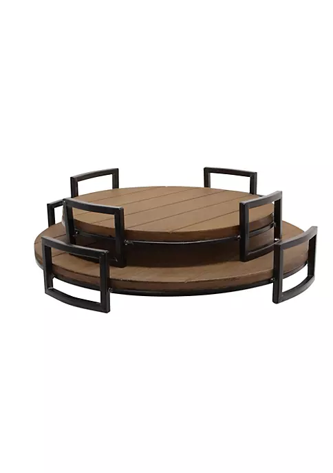 Discount π Kingston Living Set of 2 Brown and Black Round Trays with Handles 17.75" π 4 Discount π Kingston Living Set of 2 Brown and Black Round Trays with Handles 17.75" π - Image 4